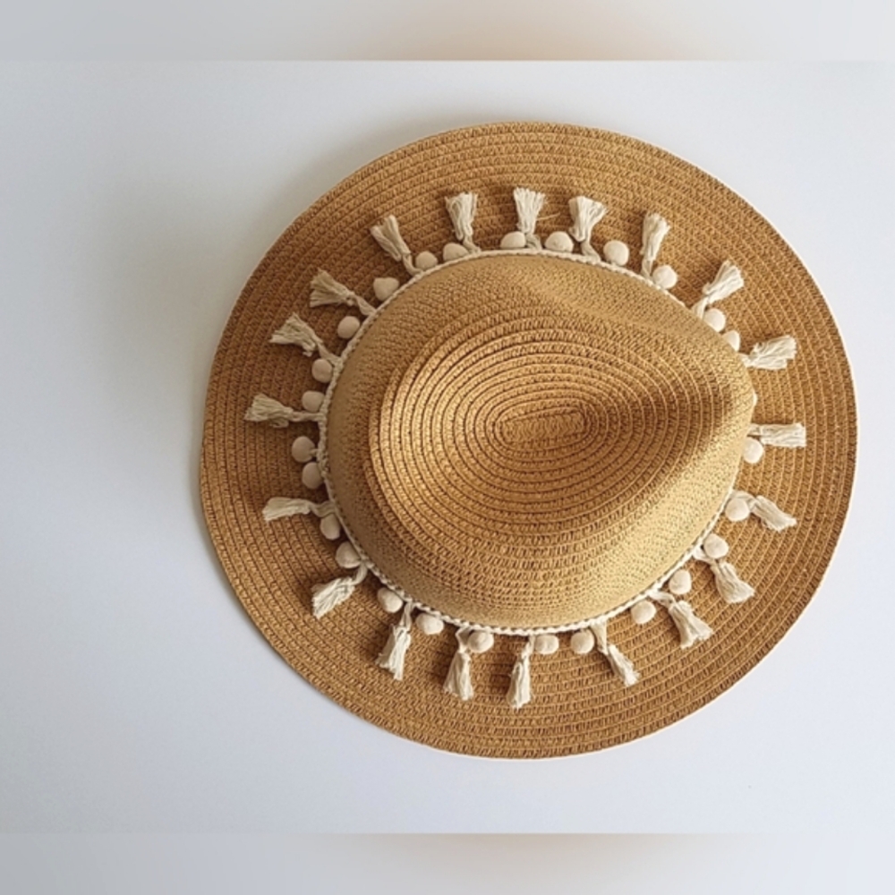 Straw Fedora Hat with Tassel Band - Picture 9 of 10